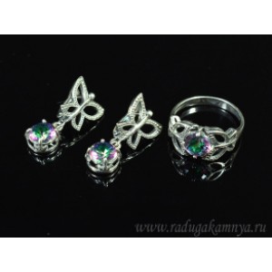 Кольцо и серьги с цирконом искусственным, цвет хамелеон  (иск.)