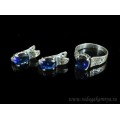 Кольцо и серьги с цирконом искусственным, цвет синий (иск.) Кольцо и серьги с цирконом искусственным, цвет синий (иск.)
