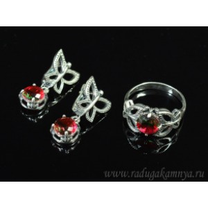 Кольцо и серьги с цирконом искусственным, цвет мульти  (иск.)