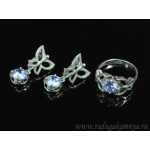 Кольцо и серьги с цирконом искусственным, цвет лаванда  (иск.)