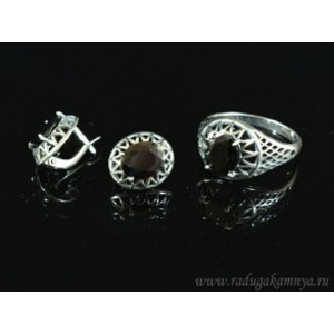 Кольцо и серьги с цирконом искусственным, цвет черный (иск.) Кольцо и серьги с цирконом искусственным, цвет черный (иск.)