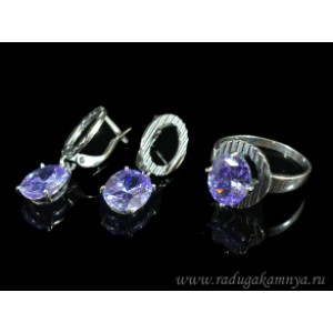 Кольцо и серьги с цирконом искусственным, цвет лаванда  (иск.)