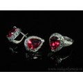Кольцо и серьги с цирконом искусственным, цвет малиновый  (иск.)