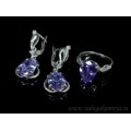 Кольцо и серьги с цирконом искусственным цвет лаванда  (иск.)