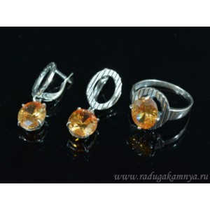 Кольцо и серьги с цирконом искусственным, цвет шампань (иск.) Кольцо и серьги с цирконом искусственным, цвет шампань (иск.)