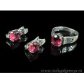 Кольцо и серьги с цирконом искусственным, цвет малиновый  (иск.)
