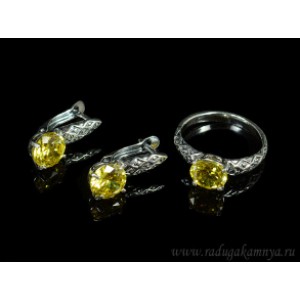 Кольцо и серьги циркон искусственный, цвет желтый (иск.) Кольцо и серьги циркон искусственный, цвет желтый (иск.)