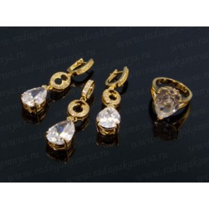 Кольцо, серьги, кулон с цирконом цвет хрусталь,  (иск.)