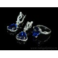 Кольцо и серьги с цирконом искусственным цвет синий  (иск.)
