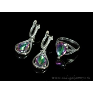Кольцо и серьги с цирконом искусственным, цвет хамелеон  (иск.)