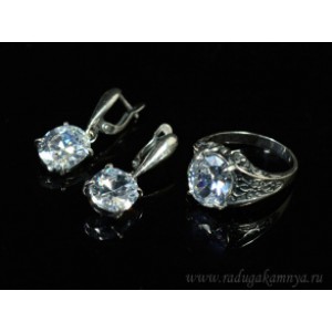 Кольцо и серьги с цирконом искусственным, цвет хрусталь  (иск.)