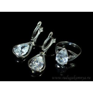 Кольцо и серьги с цирконом искусственным, цвет хрусталь  (иск.)
