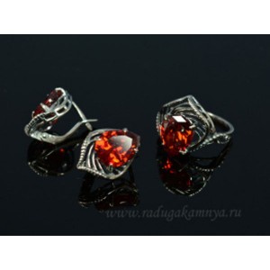 Кольцо и серьги с цирконом искусственным цвет  красный  (иск.)