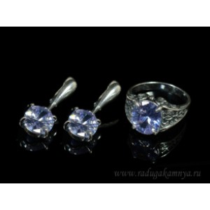 Кольцо и серьги с цирконом искусственным, цвет лаванда  (иск.)