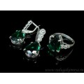Кольцо и серьги с цирконом искусственным, цвет зеленый  (иск.)