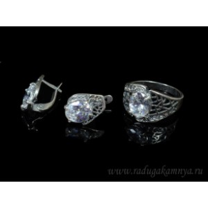 Кольцо и серьги с цирконом искусственным, цвет  хрусталь  (иск.)