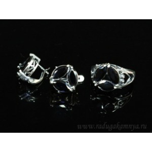 Кольцо и серьги циркон искусственный, цвет черный (иск.)