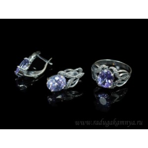 Кольцо и серьги с цирконом искусственным, цвет лаванда  (иск.)
