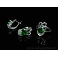 Кольцо и серьги с цирконом искусственным, цвет зеленый  (иск.)