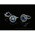 Кольцо и серьги циркон искусственный, цвет синий (иск.)