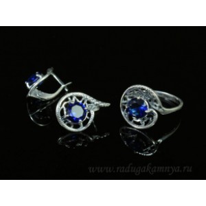 Кольцо и серьги циркон искусственный, цвет синий (иск.) Кольцо и серьги циркон искусственный, цвет синий (иск.)
