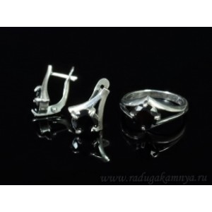 Кольцо и серьги циркон искусственный, цвет черный  (иск.)