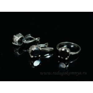 Кольцо и серьги циркон искусственный, цвет черный (иск.)