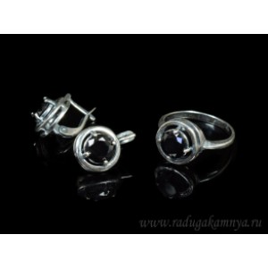 Кольцо и серьги с цирконом искусственным, цвет черный  (иск.)