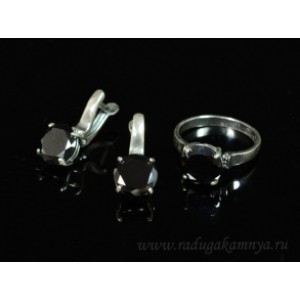 Кольцо и серьги циркон искусственный, цвет черный (иск.)