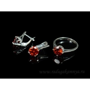 Кольцо и серьги циркон искусственный, цвет красный (иск.)