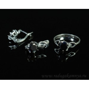 Кольцо и серьги циркон искусственный, цвет черный (иск.)