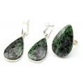Кольцо и серьги с цоизитом (нат.) "Капля"
