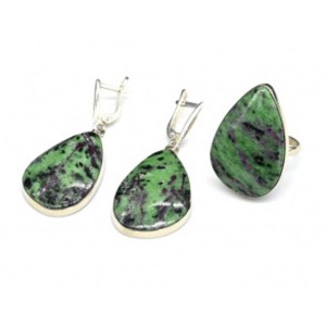 Кольцо и серьги из цоизита (нат.)