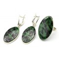 Кольцо и серьги с цоизитом (нат.) " Овал "