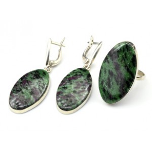 Кольцо и серьги с цоизитом (нат.) " Овал "