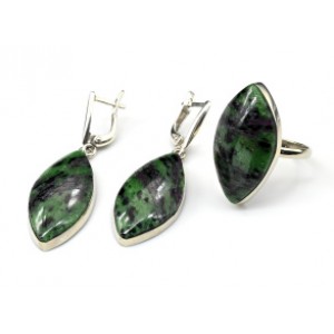 Кольцо и серьги цоизит " Рис "