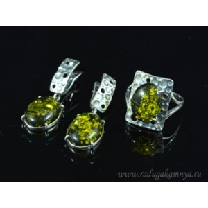 Кольцо и серьги с янтарем (имитация)  (иск.)