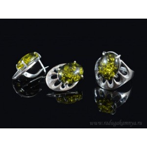 Кольцо и серьги с янтарем (имитация)  (иск.)