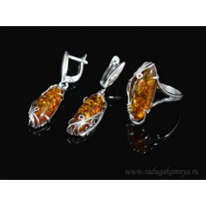 Кольцо и серьги с янтарем (имитация)  (иск.)