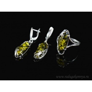 Кольцо и серьги с янтарем (имитация)  (иск.)