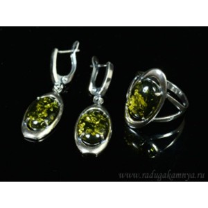 Кольцо и серьги с янтарем (имитация)  (иск.)