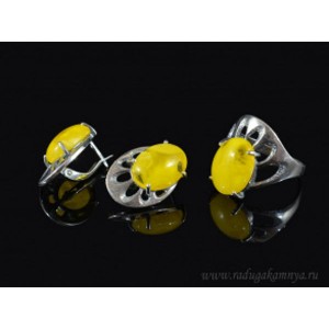 Кольцо и серьги с янтарем (имитация)  (иск.)