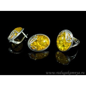 Кольцо и серьги с янтарем (имитация)  (иск.)