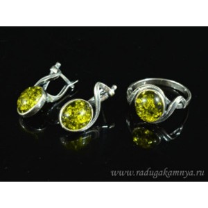 Кольцо и серьги с янтарем (имитация)  (иск.)