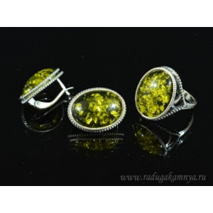 Кольцо и серьги с янтарем (имитация)  (иск.)