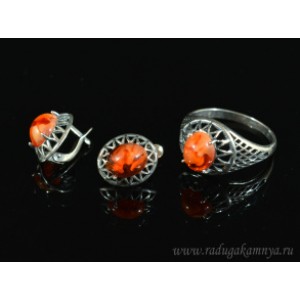 Кольцо и серьги с янтарем (имитация)  (иск.)