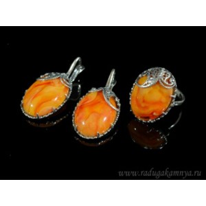Кольцо и серьги с янтарем (имитация)  (иск.)
