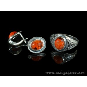 Кольцо и серьги с янтарем (имитация)  (иск.)