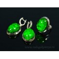 Комплект с янтарём "буранит" в посеребрении кольцо, серьги овал 21*28мм зеленый (иск.)