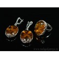 Набор с янтарём кольцо, серьги овал 20*26мм коньячный, 9,6гр. (иск.)
